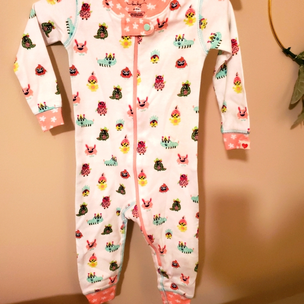 NWT Hatley Baby Girl 6-9m Little Creatures/Monsters Zip Pajamas $22